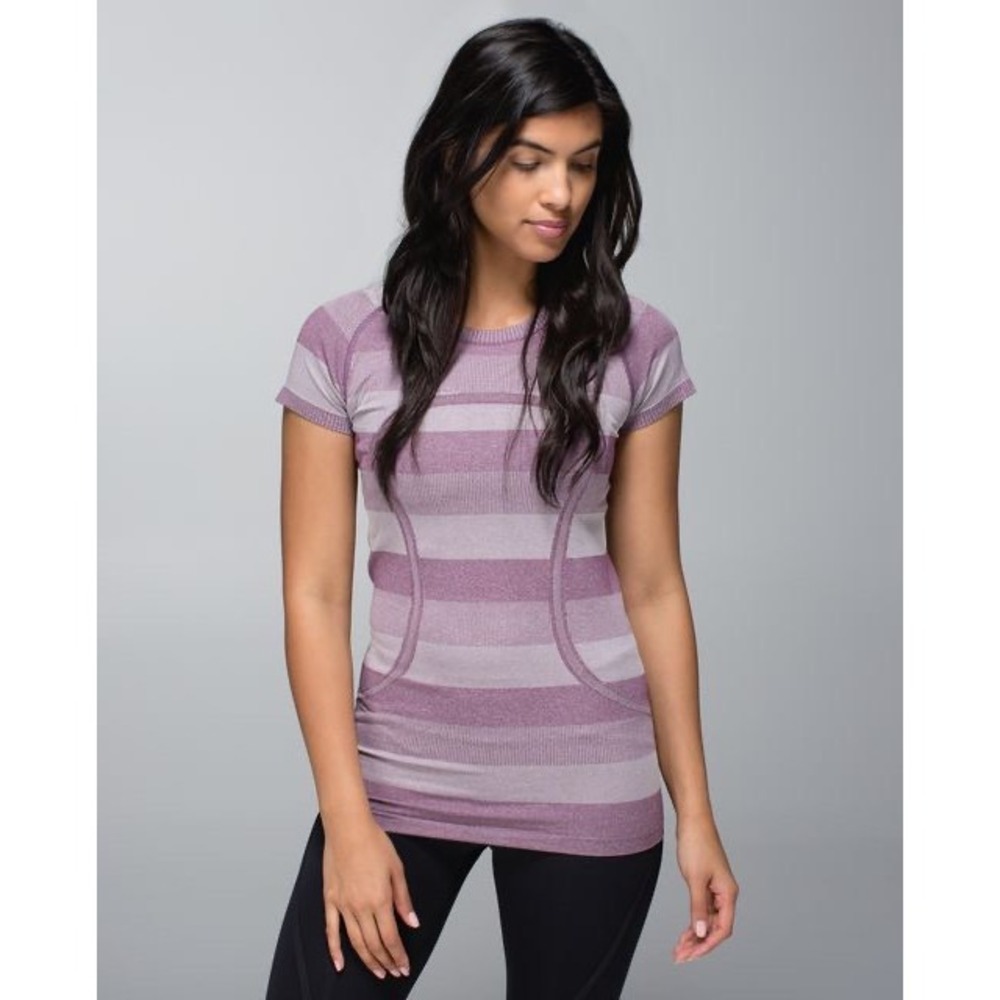 Lululemon Swiftly Tech Short Sleeve Crew Purple Striped Athletic Shirt Size 8